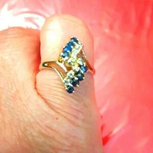 14kt Solid Yellow Gold Genuine Sapphire And Diamond Ring